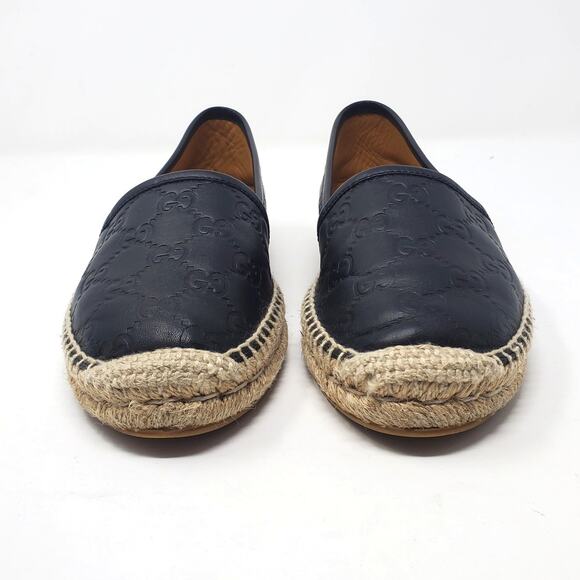 Gucci Signature Guccissima Leather Pilar Espadrille Flats Black Size 37.5 US 7.5 - Picture 6 of 13